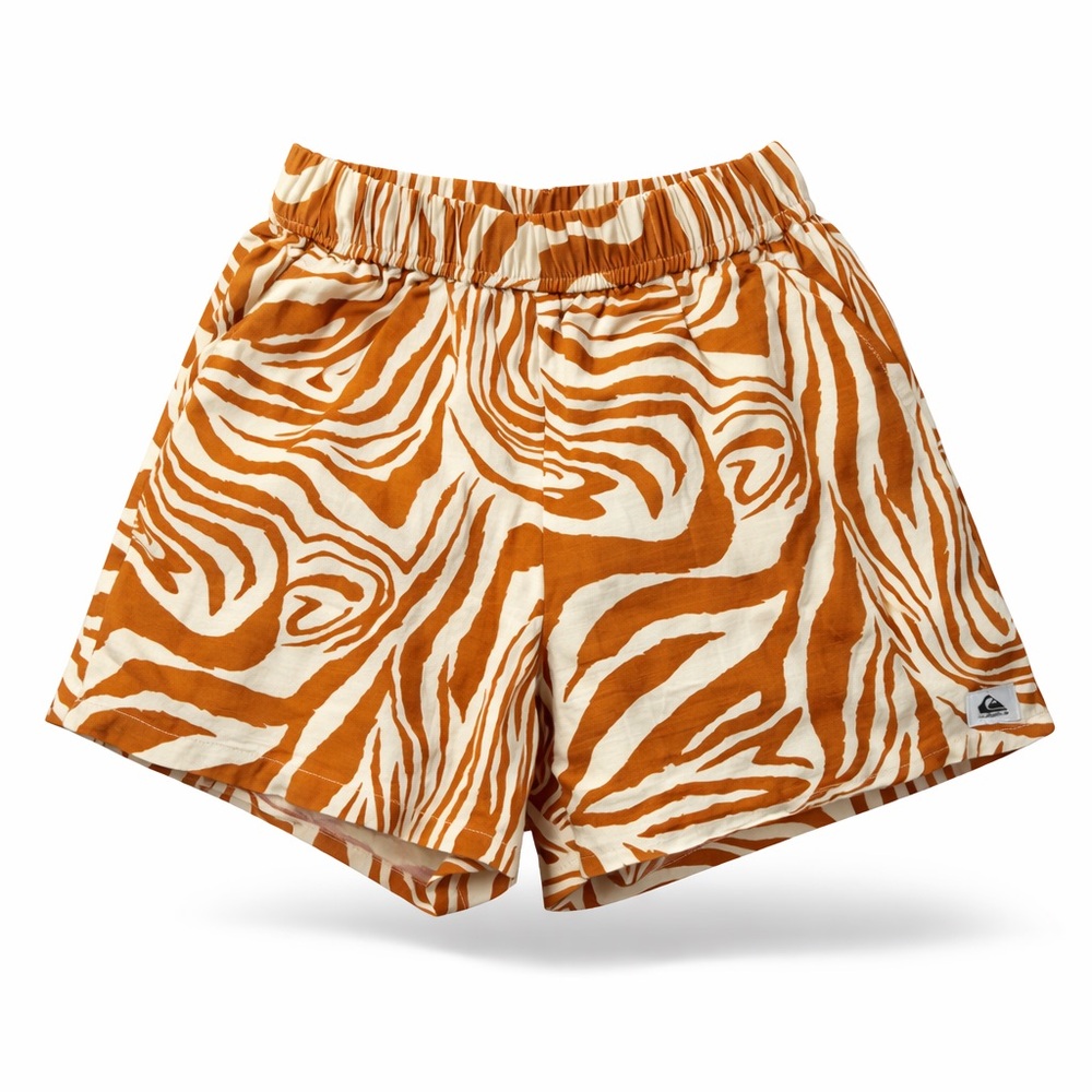 Quiksilver Zebra Print Shorts M Elastic Waist Boho Summer Casual Orange